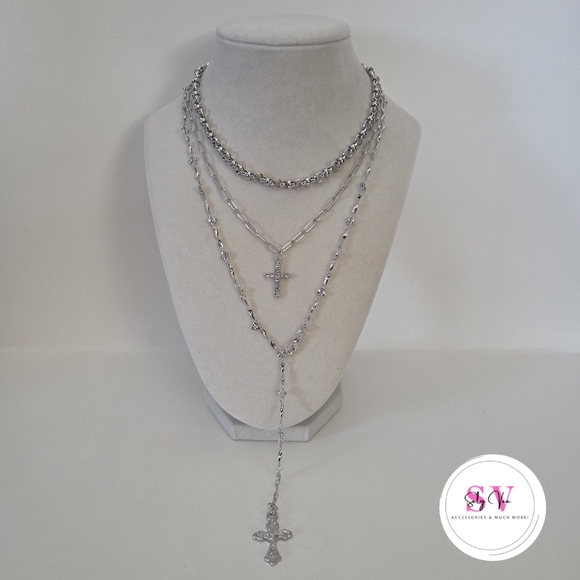 Silver Cross Necklace Set - Picture 2 of 7